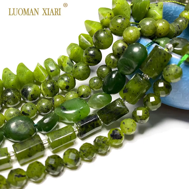 Wholesale 100%  Natural Green Jade Cylinder Square Irregular Faceted Round Stone Beads for Jewelry Making Diy Bracelet Charms