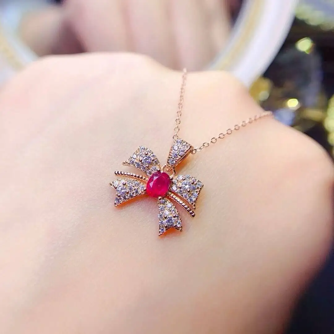 KJJEAXCMY high-grade Jewelry Natural Women's Ruby Pendant S925 Silver Colorful and splendid Crystal pure fire flash explosion