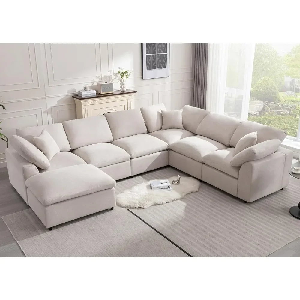 Modular Sectional Sofa Modern Oversized Cloud Couch with Movable Ottoman 7 Seater L-Shaped Sofas Comfy Couches