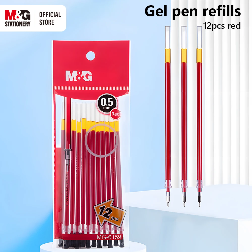 M&G 12pcs Gel Pen Refills Red 0.5mm Half Syringe Signature Pen Refill Economy Gel Pen Refills for Students Exam Office