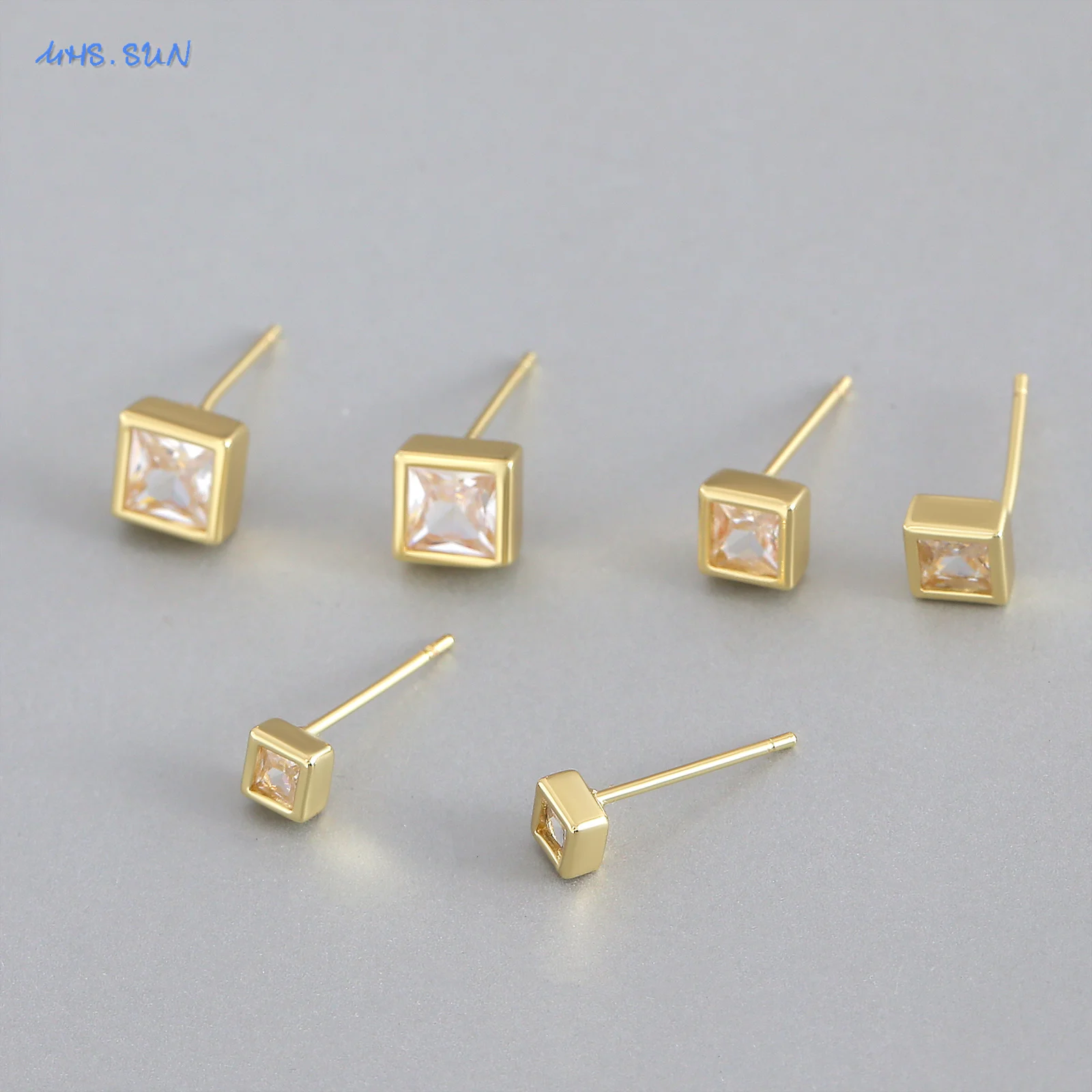MHS.SUN 3 Sizes Shiny Zircon Square Stud Earrings for Women Simple Tiny AAA CZ Geometric Earring Trend Wedding Jewelry Gifts