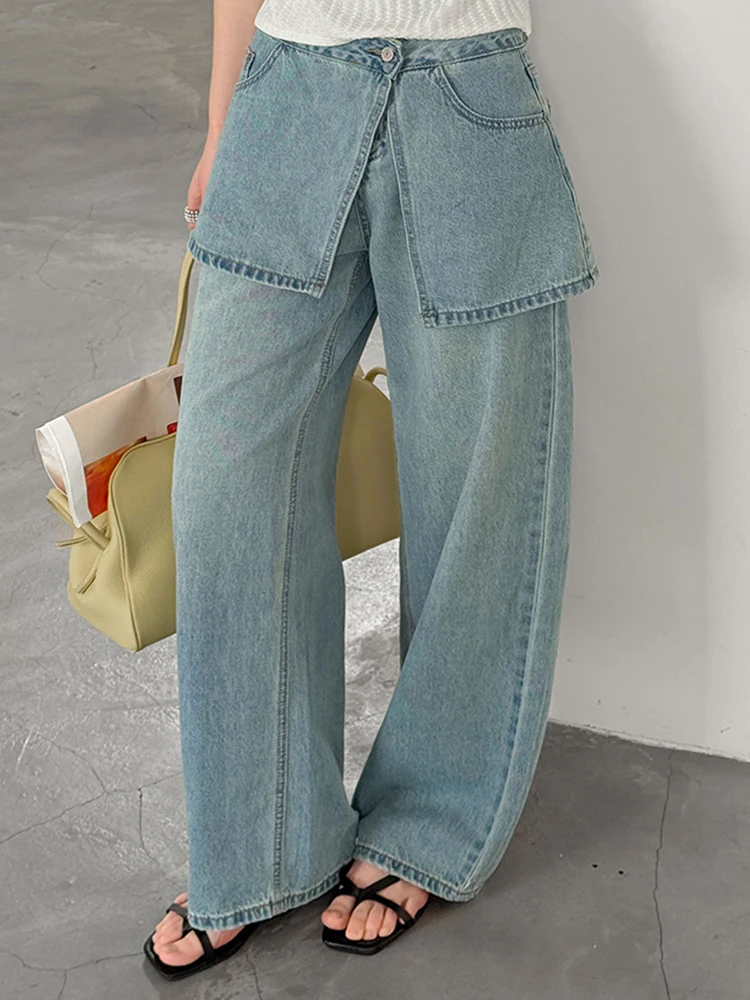 YERMORA High Waist Blue Pocket Casual Denim Wide Leg Pants+Shirt Extender For Women Loose Jeans Fashion Tide Spring Autumn 2026