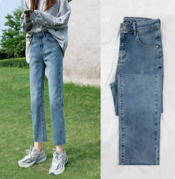 

Hot Selling 2026 New Women's Light Blue High Waist Slim Fit Stretch Straight Jeans Casual Versatile Denim Pants