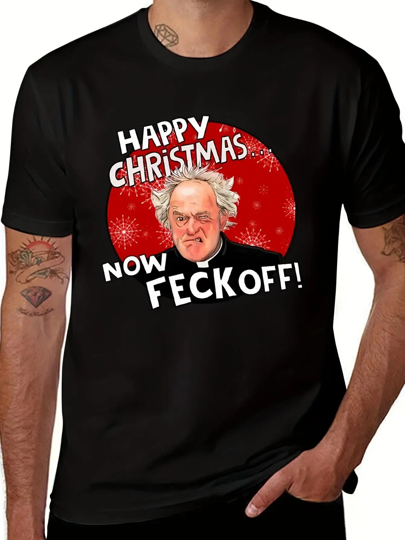 Men's Black Father Ted Father Jack Christmas T-Shirt Retro Irish TV Series Collectible Tee Men's T-shirts for Summer