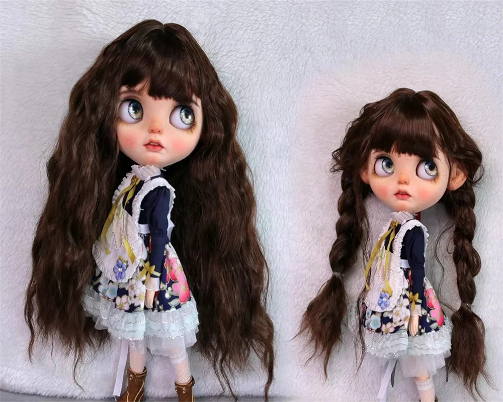 Blythes Doll Wig Suitable for 1/6 BJD Doll 1/3 Fashion New Very Soft Smooth Milk Silk Bangs Small Wave Wig Moon Silver Dark Brow