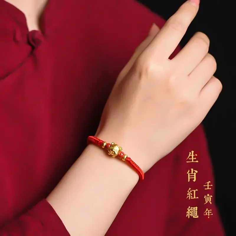 

AngLang Imitation 18K Gold Rabbit Year Chinese Zodiac Red Rope Breaking Tai Sui Bracelet Female Black Rope Male Cinnabar Lucky B