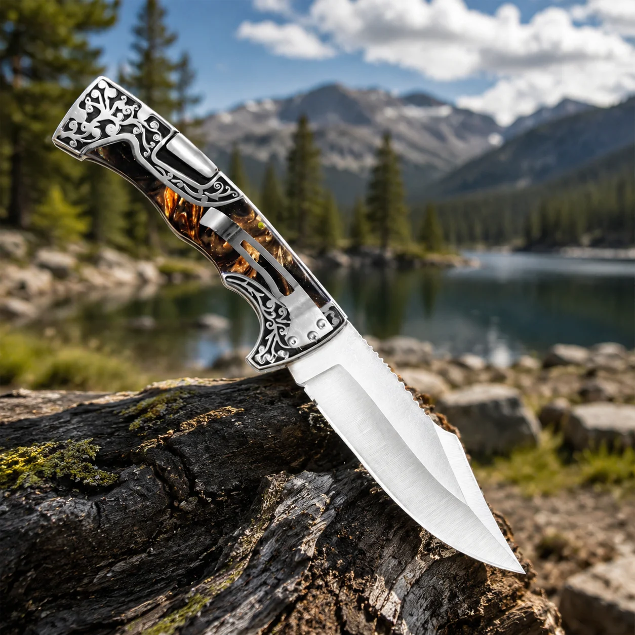 Stainless Steel Folding Utility Cutting Tool Wood Grain Handle Portable Pocket Tool for Camping Hiking Fishing Outdoor Daily Use