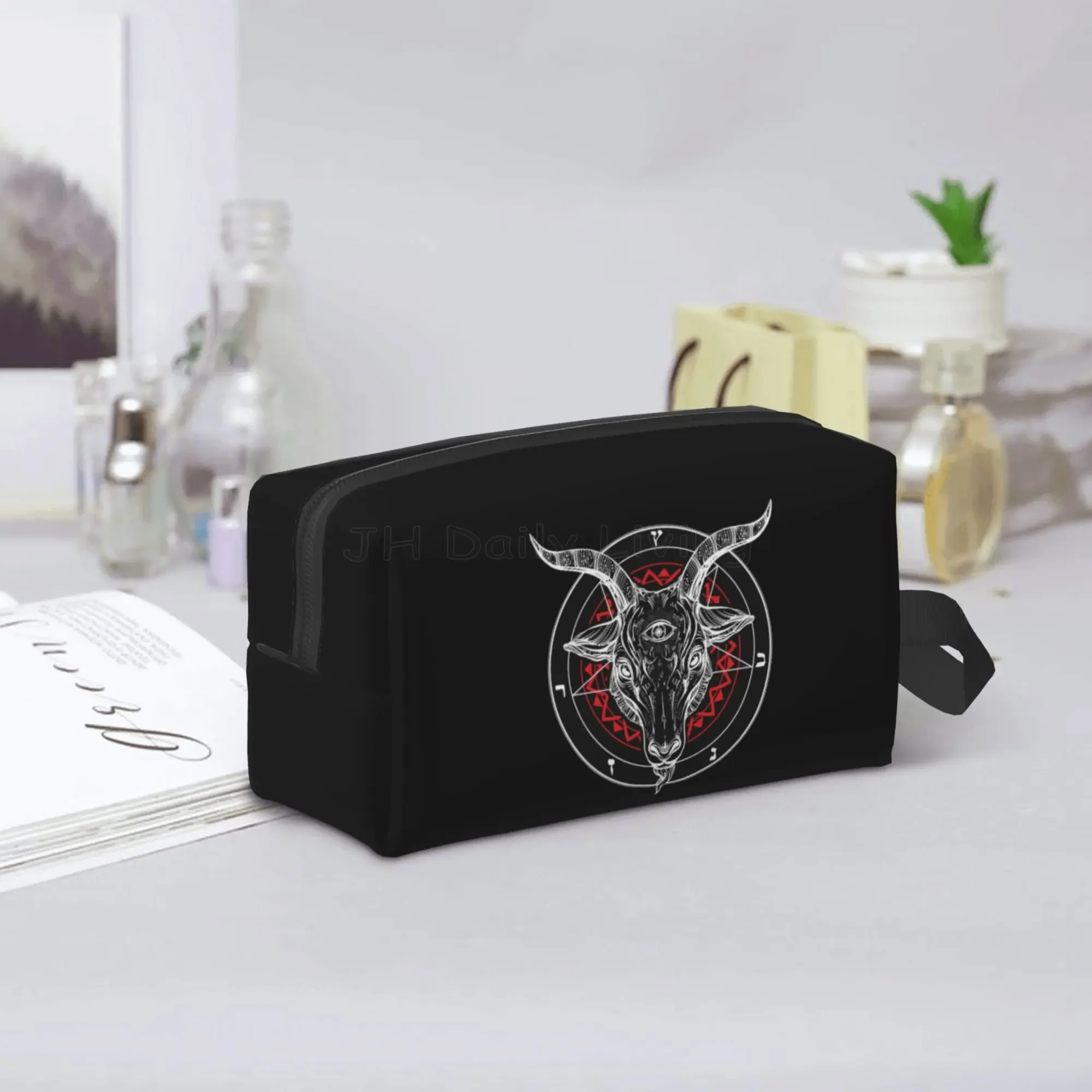 Baphomet Pentagram Satantic Occult Church of Satan Goat Goth Storage Bag Portable Large Capacity Travel Toiletry Cosmetic Bag