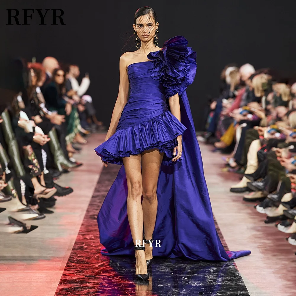 

RFYR One Shoulder Evening Dress Pleated Party Dresses for Women Mini Prom Dress Long Celebrity Dress vestidos de fiesta