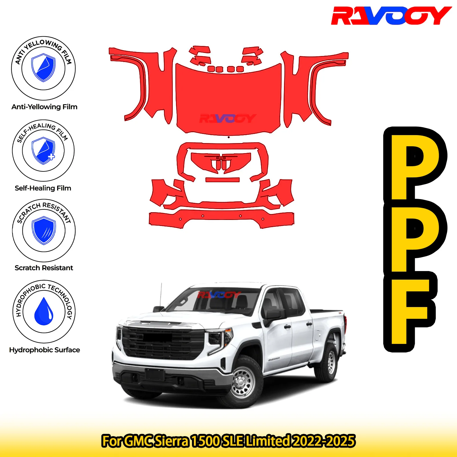 

For GMC Sierra 1500 SLE Limited 2022-2025 Glossy Matte Black Precut front PPF Kit Paint Protection Film