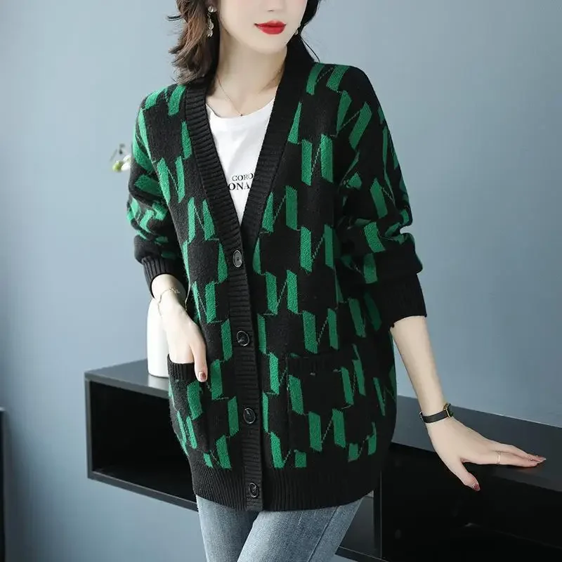 Nouveau tempérament mode tricot manteau Cardigan automne épais élégant haut surdimensionné t-shirt lâche dames pull manteau JJ703