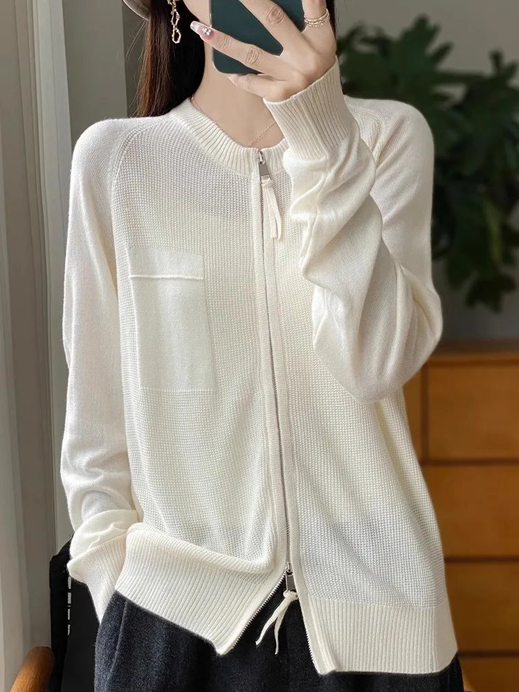 ربيع 2025 سترة مفتوحة محبوكة مبكرة المرأة سستة ملابس خارجية رقيقة غير رسمية سترة علوية مكافحة الشيخوخة Faion تخفيف Sle