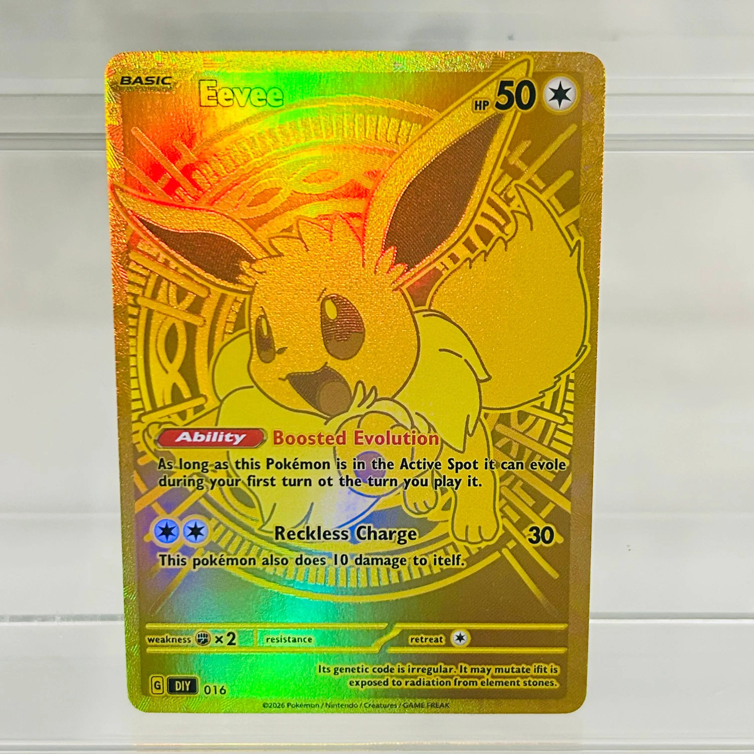 

Pokemon Eevee English Gold Card G DIY 016 with Holographic Texture, Perfect Condition Premium Anime Collection Card