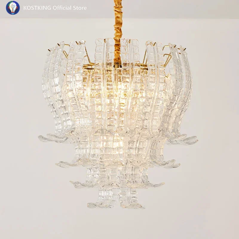 Italian-style living room chandelier French-style luxurious pink glass bedroom designer style lamp dining room