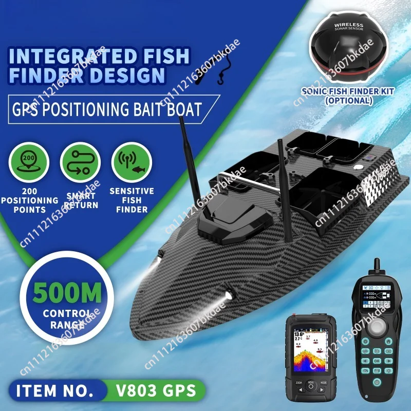 V803Pro Rc Bait Boat 500m Load 3KG 4Silos Dual Antenna Intelligent Cruise Return Built in Fish Detector Dual Drive Night Fishing