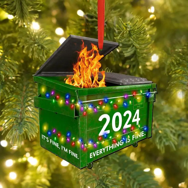 Trash Can Fire Christmas Tree Decorations Christmas Dumpster Fire Decorations Dumpster Fire Ornament 2D Acrylic For Indoor