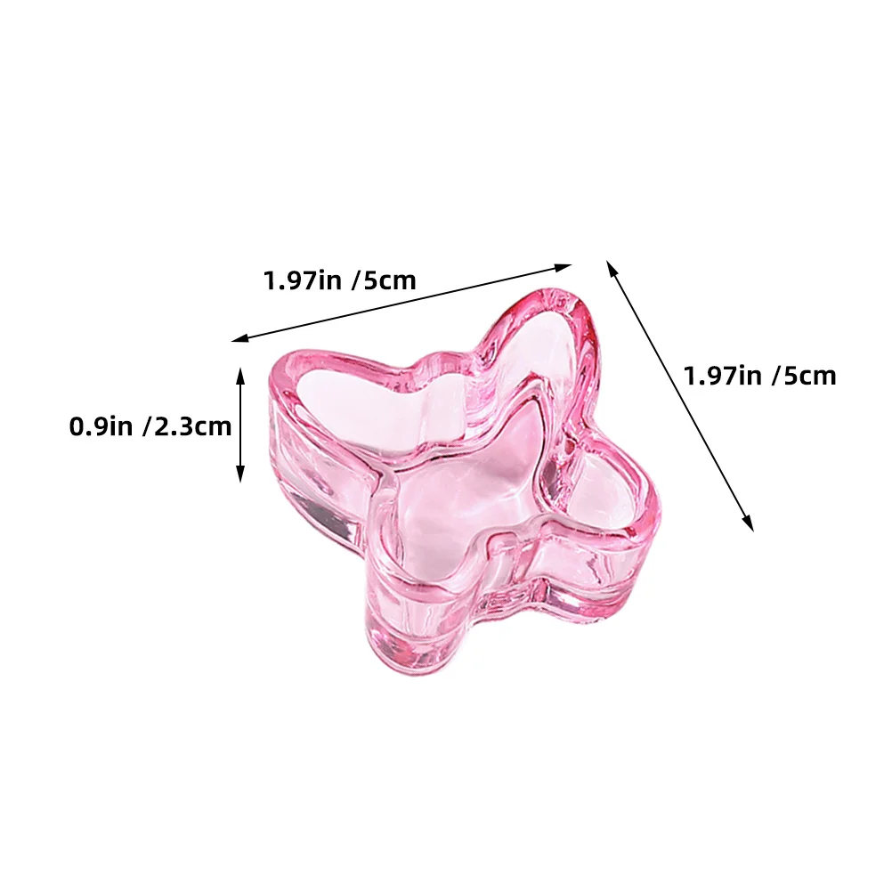Plato Dappen de cristal rosa para decoración de uñas, plato acrílico con forma de corazón, flor y mariposa, soporte para polvo líquido, taza para cepillo de limpieza, 3 uds.