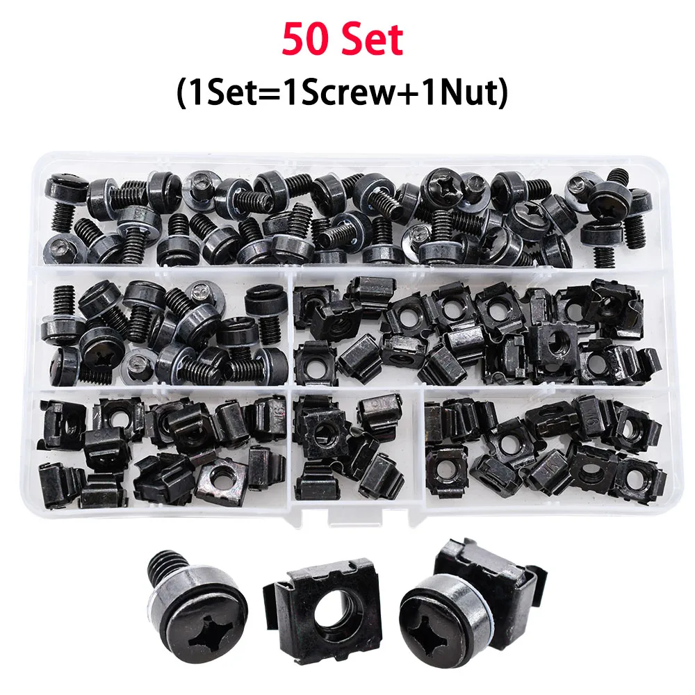M5 M6 Phillips Rack Screw Nut Set Bolts Washers Metric Square Hole Hardware Server Screws Mount Clip Cage Nuts Assortment Kit