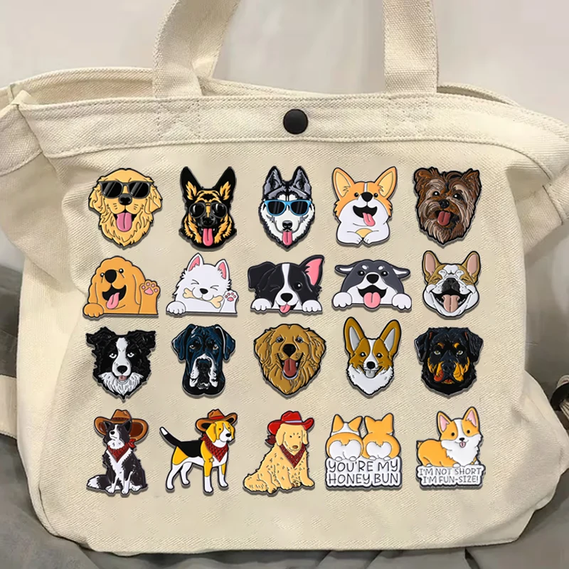 Cute Dog Series Enamel Pins Kwaii Corgi Golden Retriever Husky Cartoon Animal Brooches Lapel Badge Jewelry Gifts for Friends ﻿