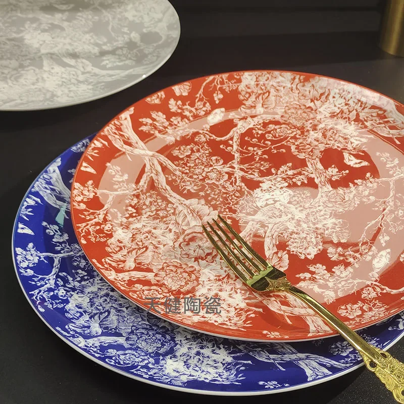 

European Retro Style Tiger Western Steak Plate Glazed Bone China Tableware Vajillas Vajilla Completa De Platos 24 Piezas Pratos