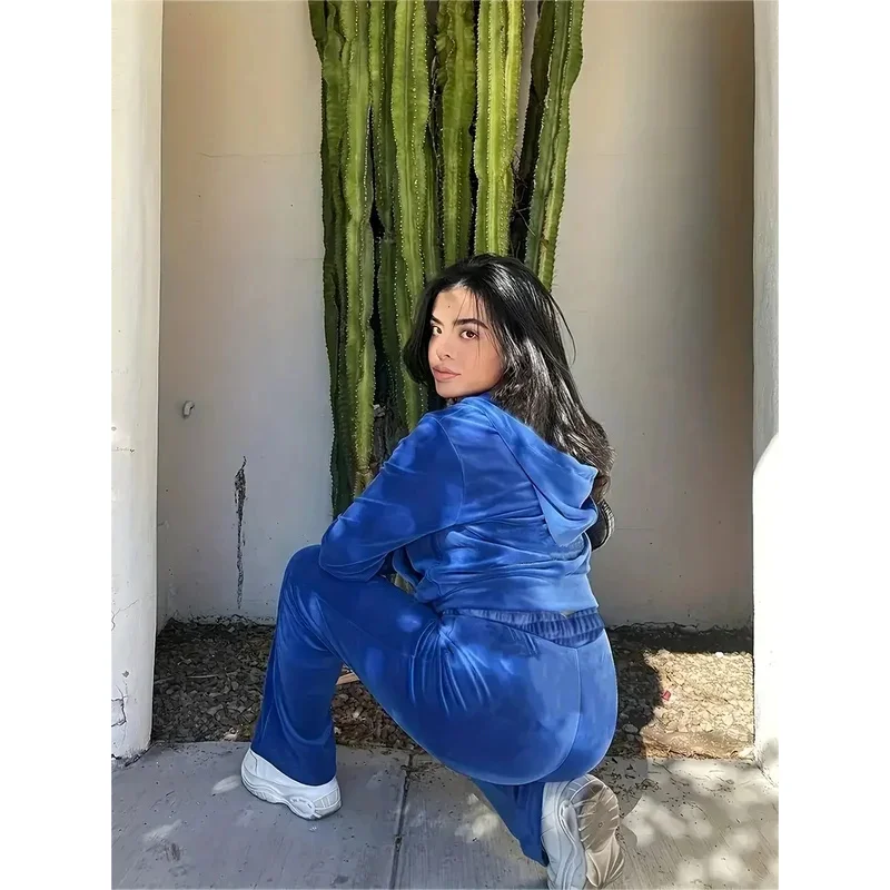 ❤ ❤ 2025 الماس شعار المخملية رياضية للنساء حجر الراين قلنسوة بسحاب المحاصيل الأعلى + السراويل الترنك عودة كبيرة بلينغ Y2k القطيفة 2 قطعة جديد ★ ☆