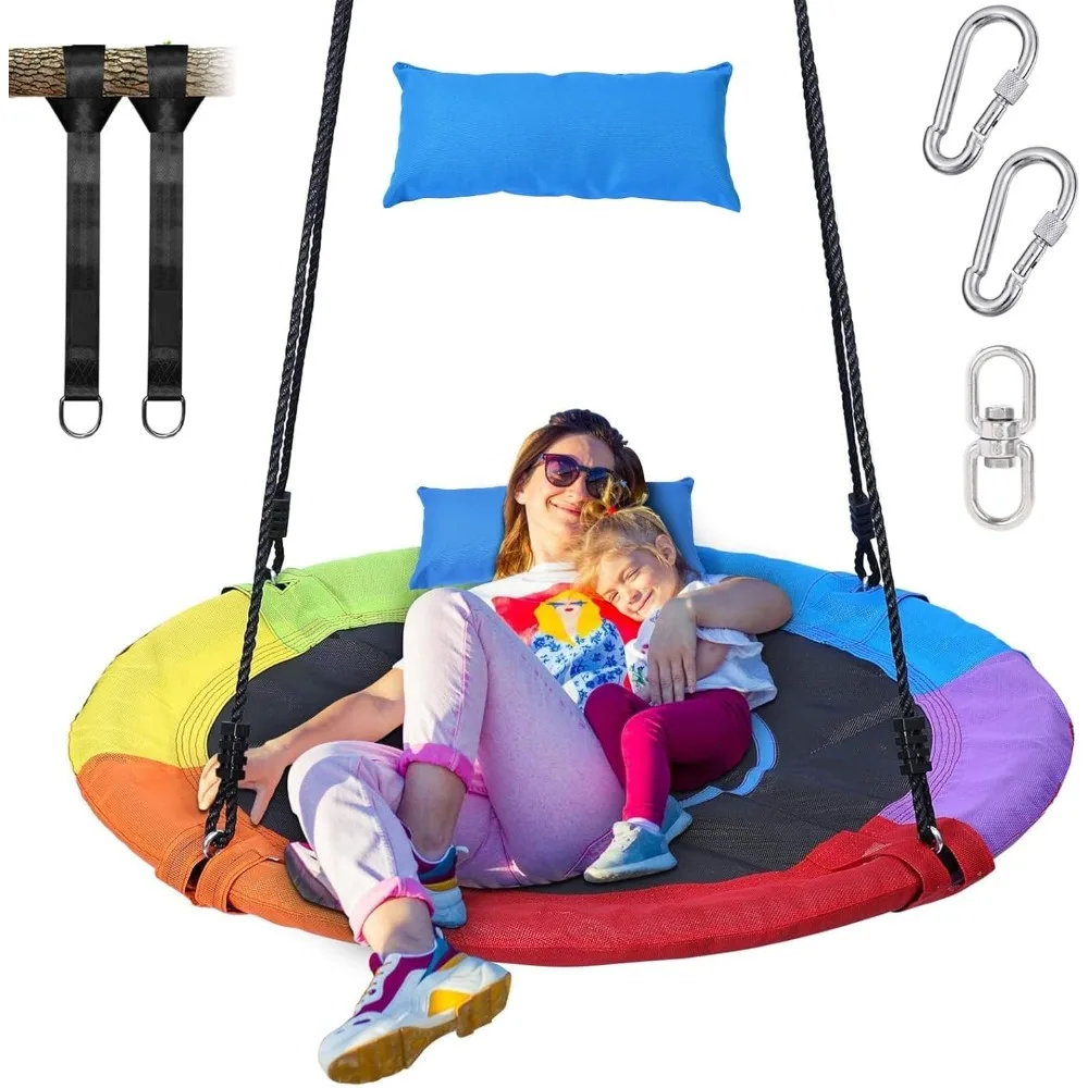

700lbs 40“ Saucer Tree Swing for Kids Adults Outdoor 900D Oxford Waterproof with Pillow, Swivel, 2pcs Tree Hanging Straps