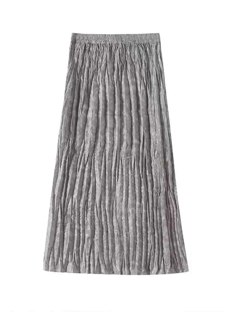 

European style new women's fashion versatile temperament French solid color commuting style pleated skirt