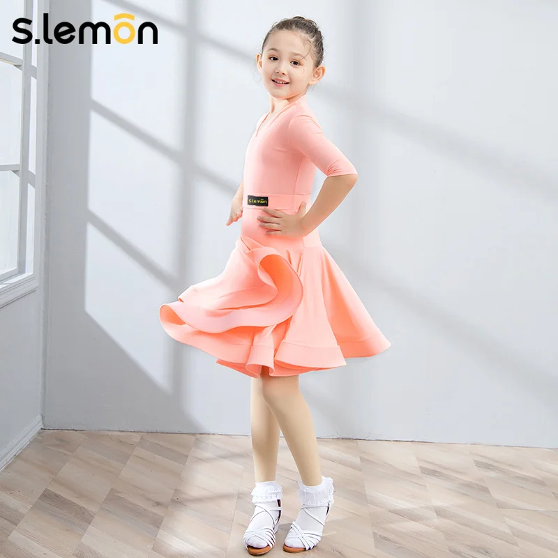 Set da due pezzi per ballo latino per bambini S.lemon - Abbigliamento da competizione professionale estivo con scollo a V e maniche a 3/4