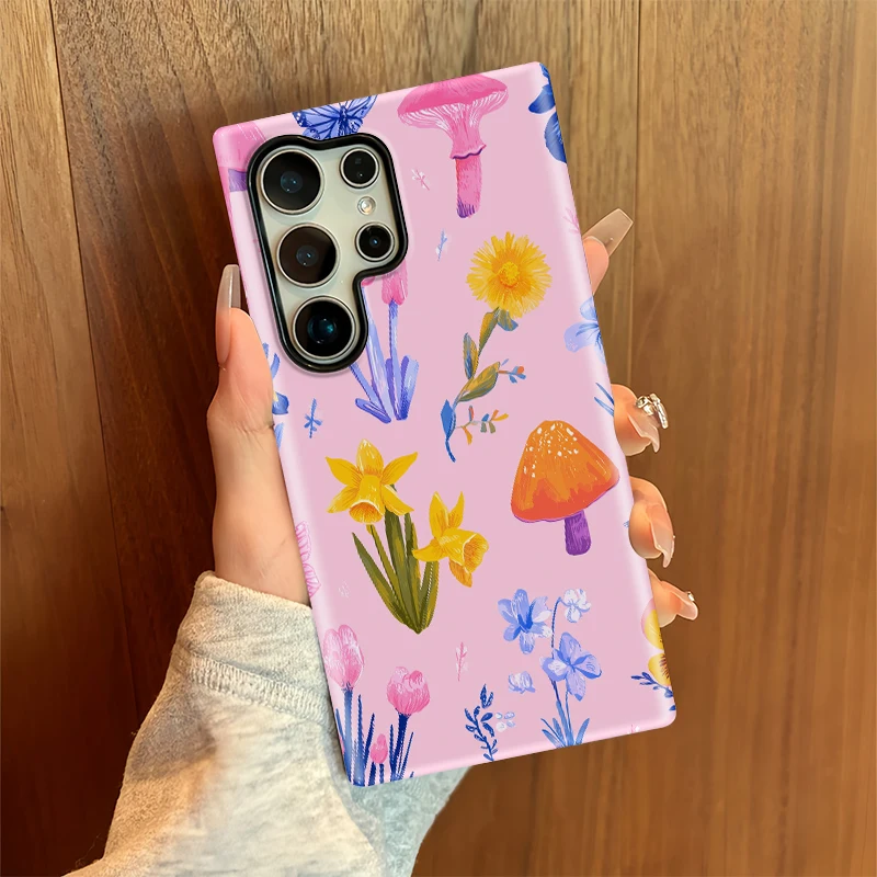 Fcicicase funda de teléfono con forma de seta y flor para Samsung A56 5G A16 A36 S24 S23 S25 Ultra S20 FE A26 funda acrílica mate de silicona