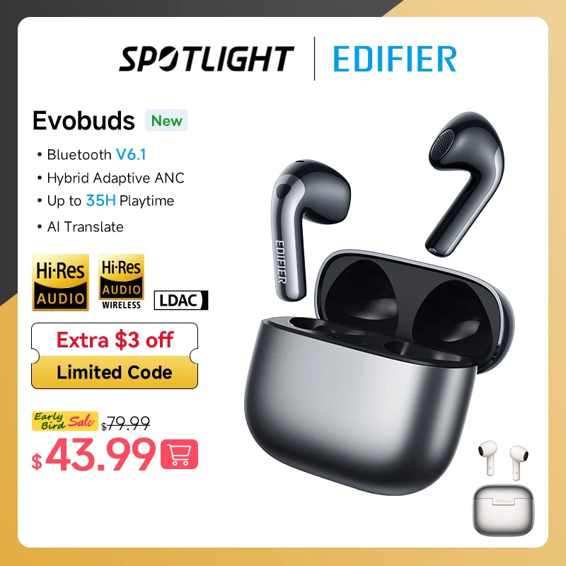 Edifier Evobuds True Wireless Earbuds Bluetooth Earphone with AI Voice Translation Noise Cancelling Bluetooth 6.1 Hi-Res IP54