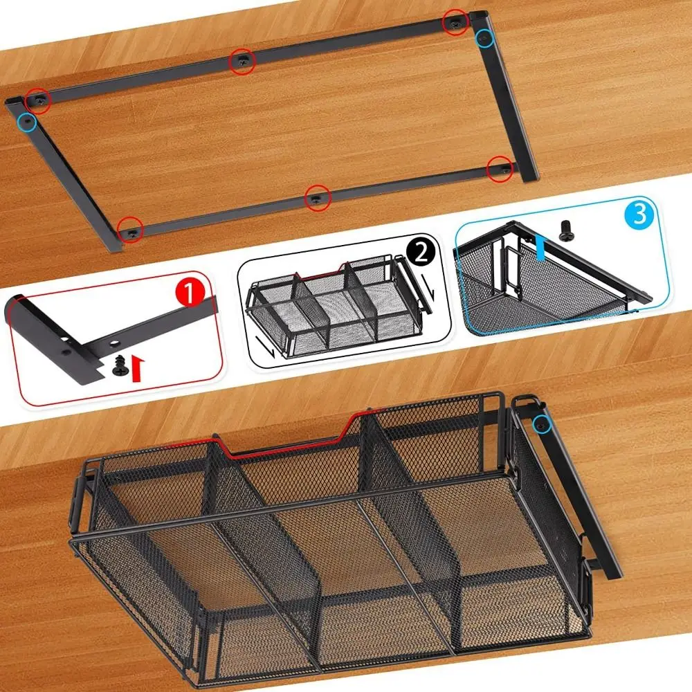 Large Capacity Under Desk Drawer Slide-Out Invisible Desktop Organizer Space Saving Easy Assembly Desk Hanging Tray Classroom