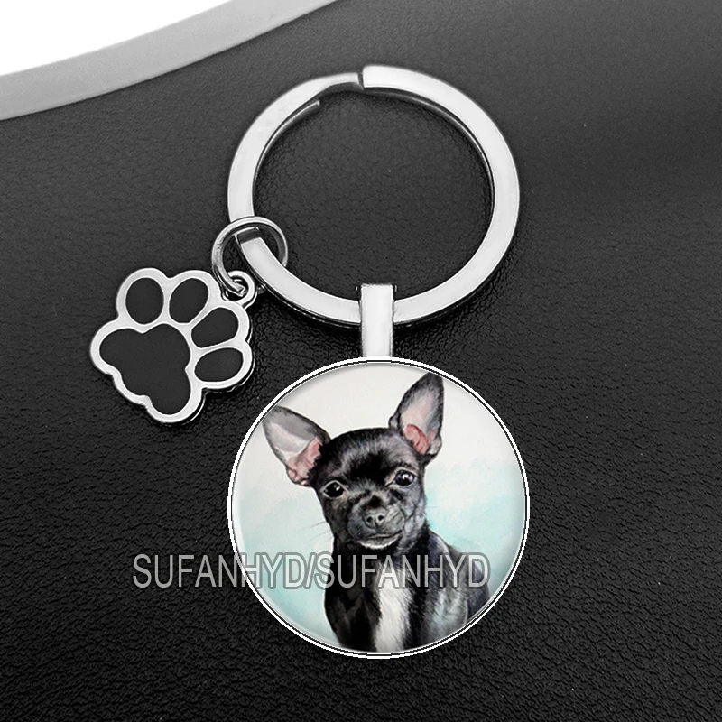 Cute Chihuahua Keychain Crystal Dog Key Ring Lovely Puppy Keychains for Animal Lovers Women Fashion Bag Pendants