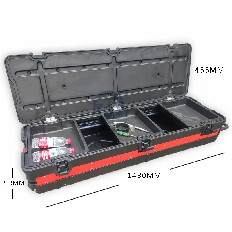 Universal Pickup Truck Rotomolded Plastic Storage Toolbox With Customized Removable Trays And Wheels And Retractable Handles