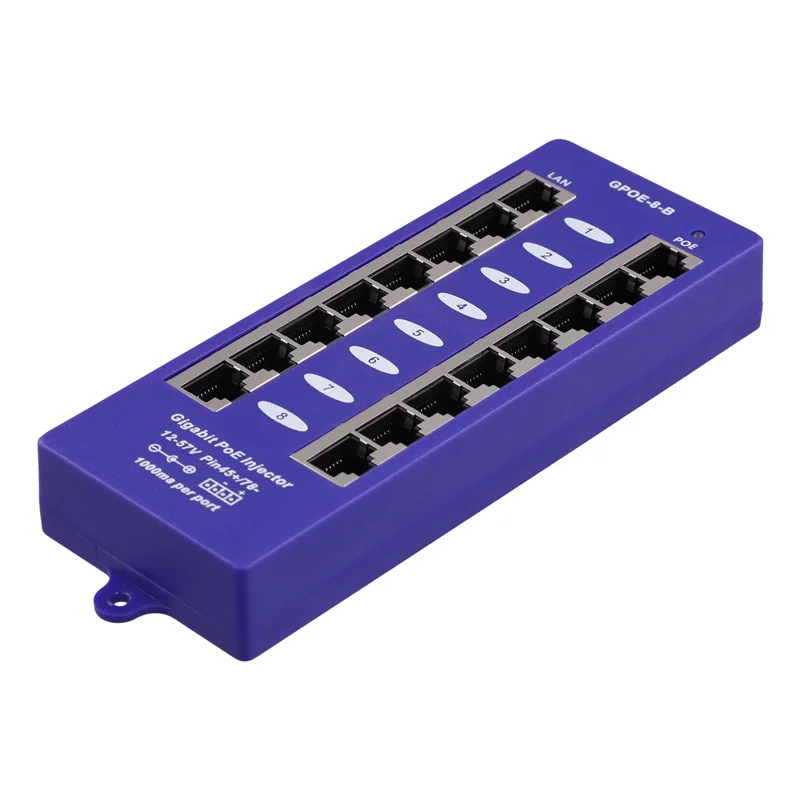 ABAC-Gigabit 8-Port-PoE-Injektor Mid-Span-PoE-Injektor Modus B für Mikrotik UBNT CCTV-Netzwerk zur Wandmontage
