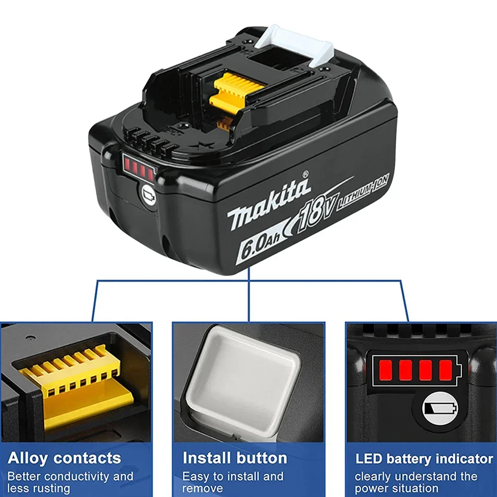 Original Makita 18V 6A Rechargeable Power Tools Battery 18V makita with LED Li-ion Replacement LXT BL1860B BL1860 BL1850 Charger