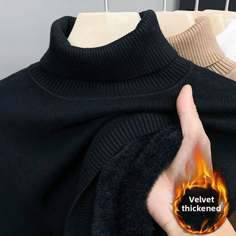 الشتاء سترة الرجال زائد المخملية سميكة التلبيب الرقبة محبوك البلوزات بلون سميكة القاع عادية الدافئة البلوز L-5XL #3
