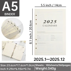 2025 A5 Loose Leaf Notebook Refill Spiral Binder Inner Page Weekly Monthly To Do Line Inside Paper Stationery