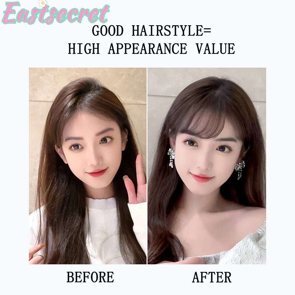 EAST Natural Forehead Invisible Clip-in Fake Oblique Bangs Wig Seamless Synthetic Bang Hairpieces Extension