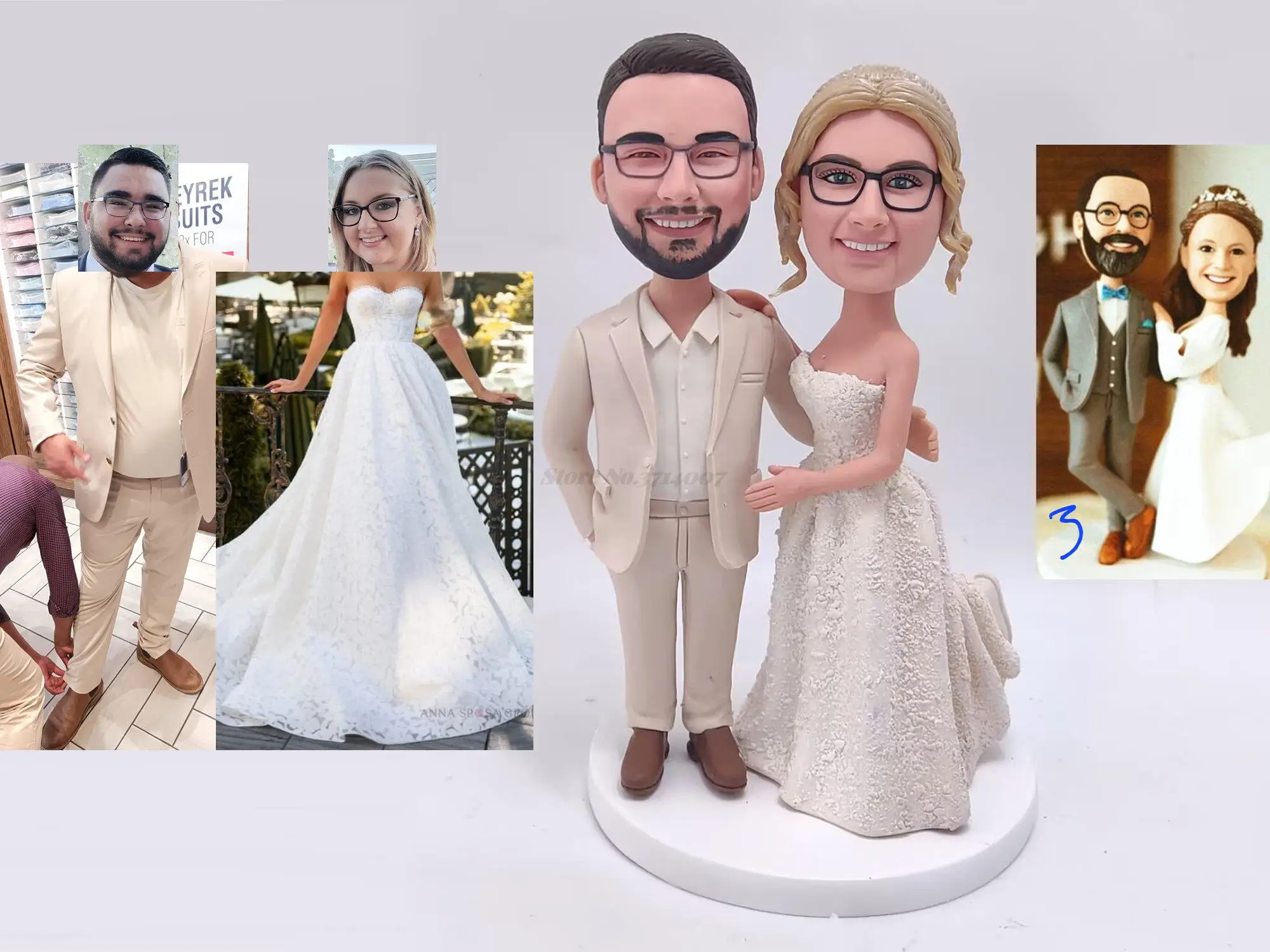 Imagem -04 - Personalizada Bobble Head Figurine para Casais Topper do Bolo de Casamento Bobbleheads Personalizados Presentes de Aniversário de Natal Pais