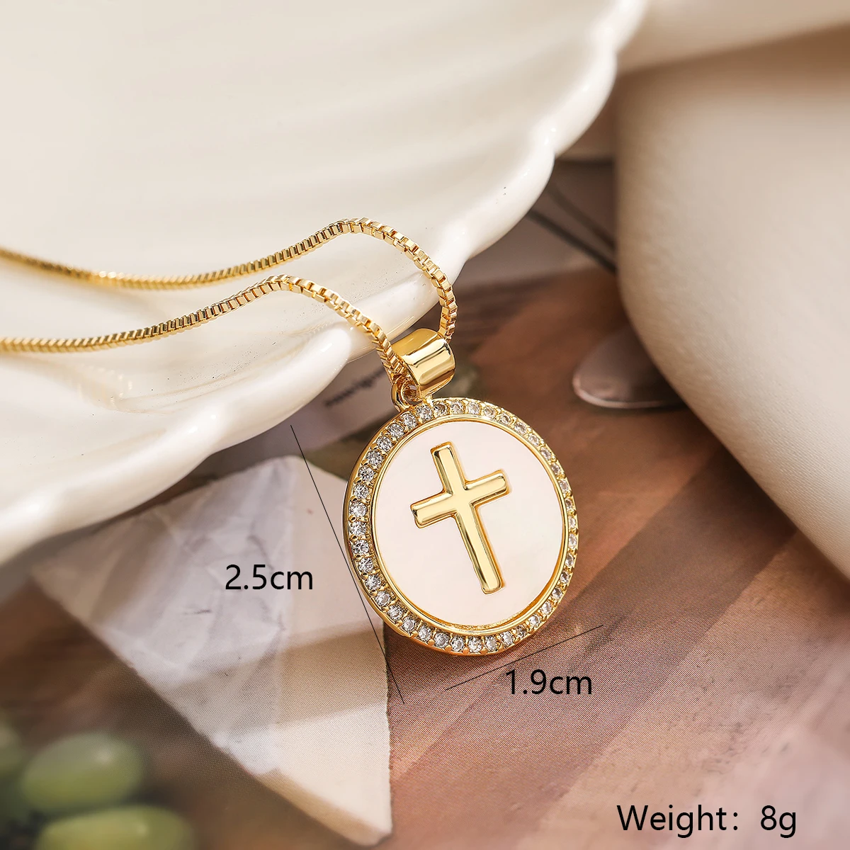 Fashion Gold Color Stainless Steel Chain Necklaces Clear CZ Inlay White Oil Dripping Round Cross Virgin Mary Pendant Necklaces