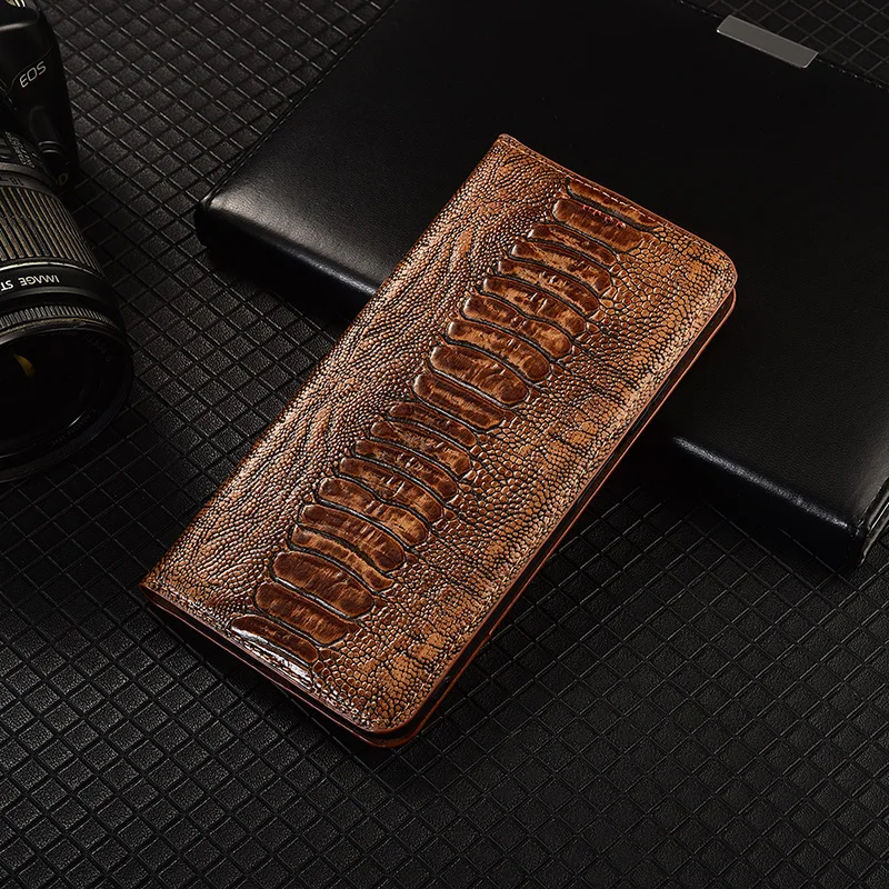 Custodia Flip in vera pelle con motivo struzzo per OPPO Trova X2 X3 X5 X6 X7 X8 X8S X9 Pro Plus Ultra Cover Custodie per carte antigraffio