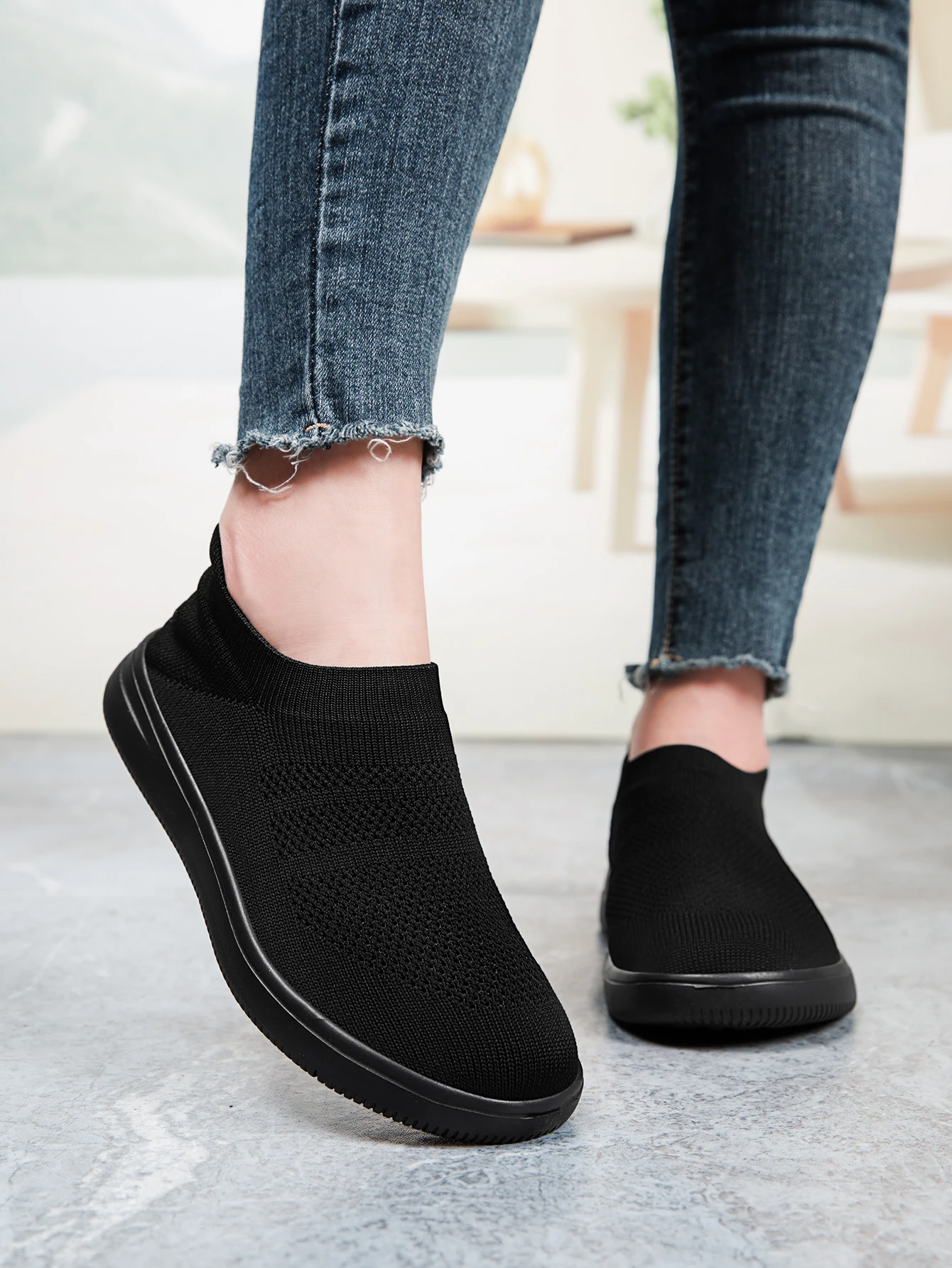 Damen-Socken-Sneaker, Slip-On, atmungsaktive Flying-Knit-Schuhe, weich, rutschfest, leicht, flache Walking-Loafer, Damen-Büro- und Alltagsschuhe – Detail 2