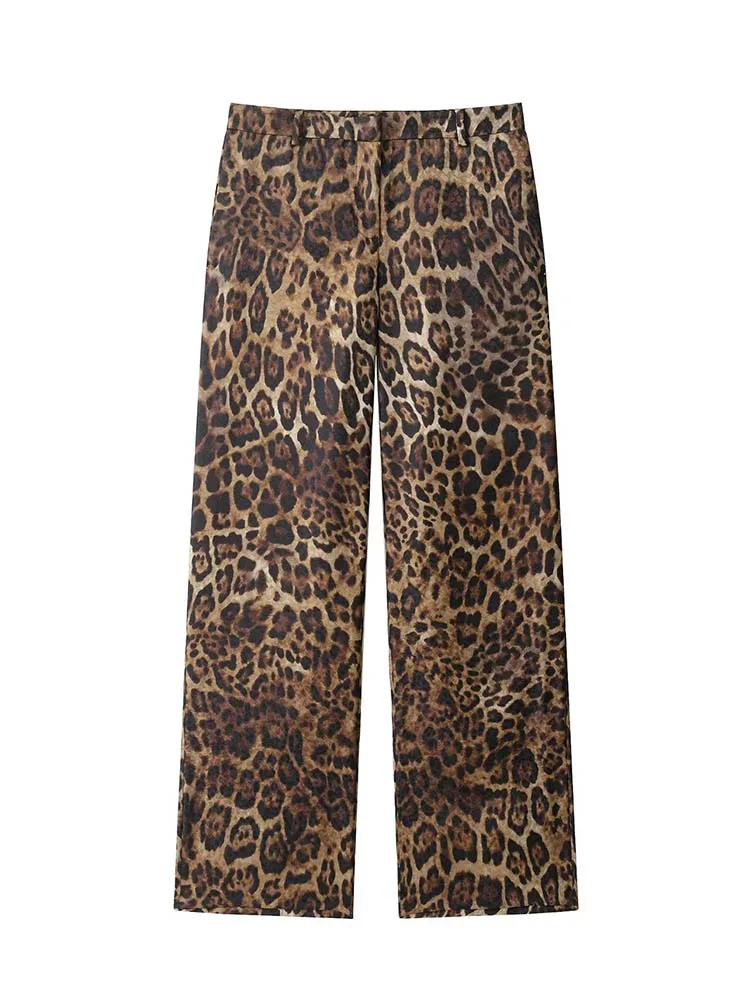 ملابس نسائية جديدة لعام 2025 بطبعة الفهد سراويل عالية الخصر مكونة من قطعتين سترة عصرية بأكمام طويلة معطف بنطلون بدلة نسائية #5