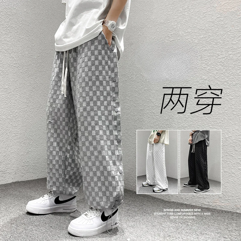 

Casual Pants Men's 2022 Summer Loose Harem Pants Letter Fashion Brand Retro Chessboard Plaid Ankle-Length Sports Sweatpants