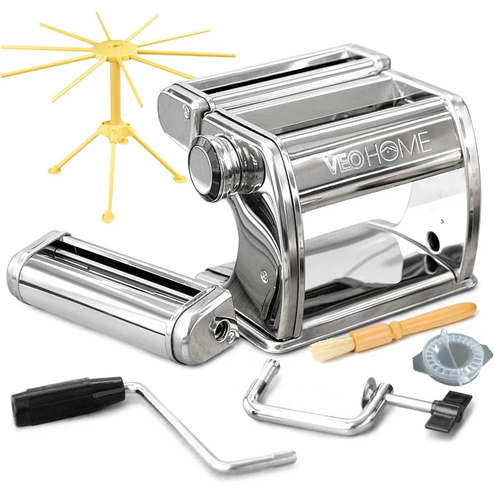 

Manual Pasta Maker with Dryer - Stainless Steel Italian Dough Machine, Adjustable Settings, Sharp Cutter for Homemade Noodles