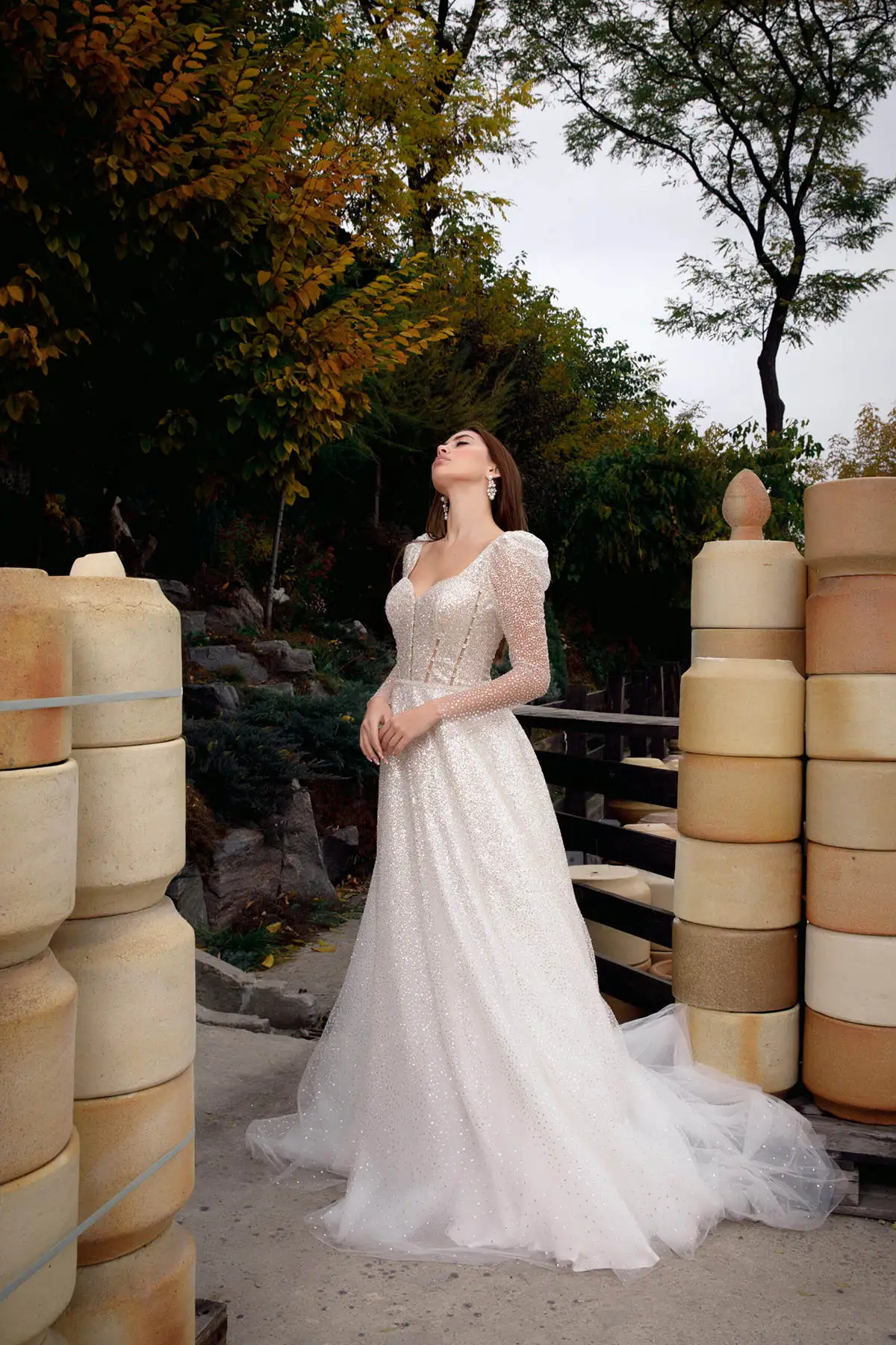 Vestidos De Novia brillantes con lentejuelas De cristal para mujer, vestido De Novia De una línea, vestido De Novia brillante De manga larga