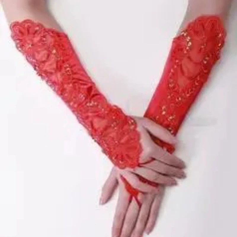 女性の結婚式のレースの手袋刺繍花花嫁指なしフェイクパールミトンフォーマル宴会パーティーガール女性コスプレ