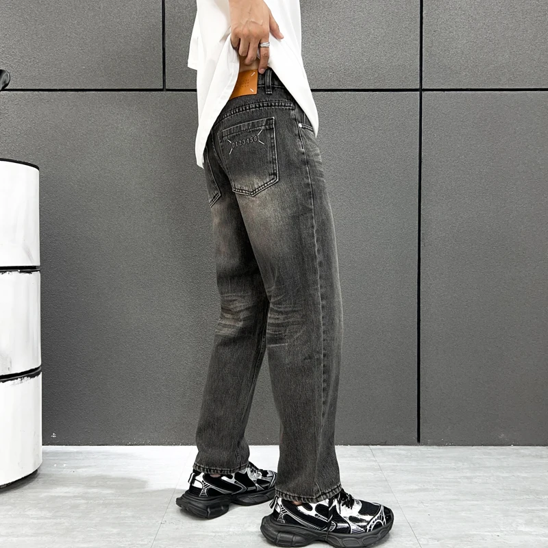 High quality fashion designer men's jeans black gray ripped jeans casual vintage pants baggy pants pantalones Hombre