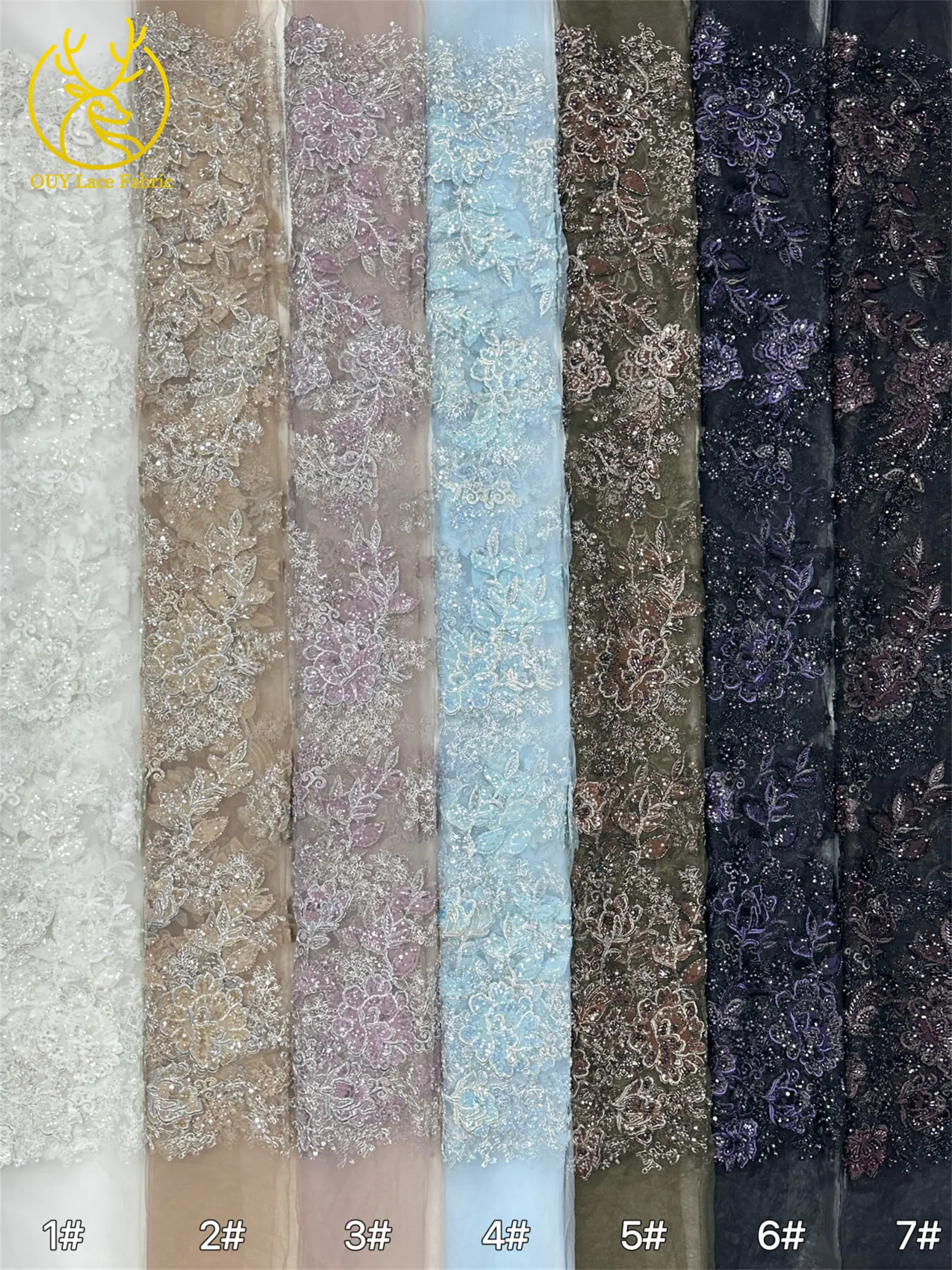 Luxuriöser nigerianischer handgefertigter bestickter Perlen-Spitzenstoff, 5 Yards, französischer Pailletten-Tüll-Spitzenstoff für Partykleider, DIY-Nähen – Detail 4