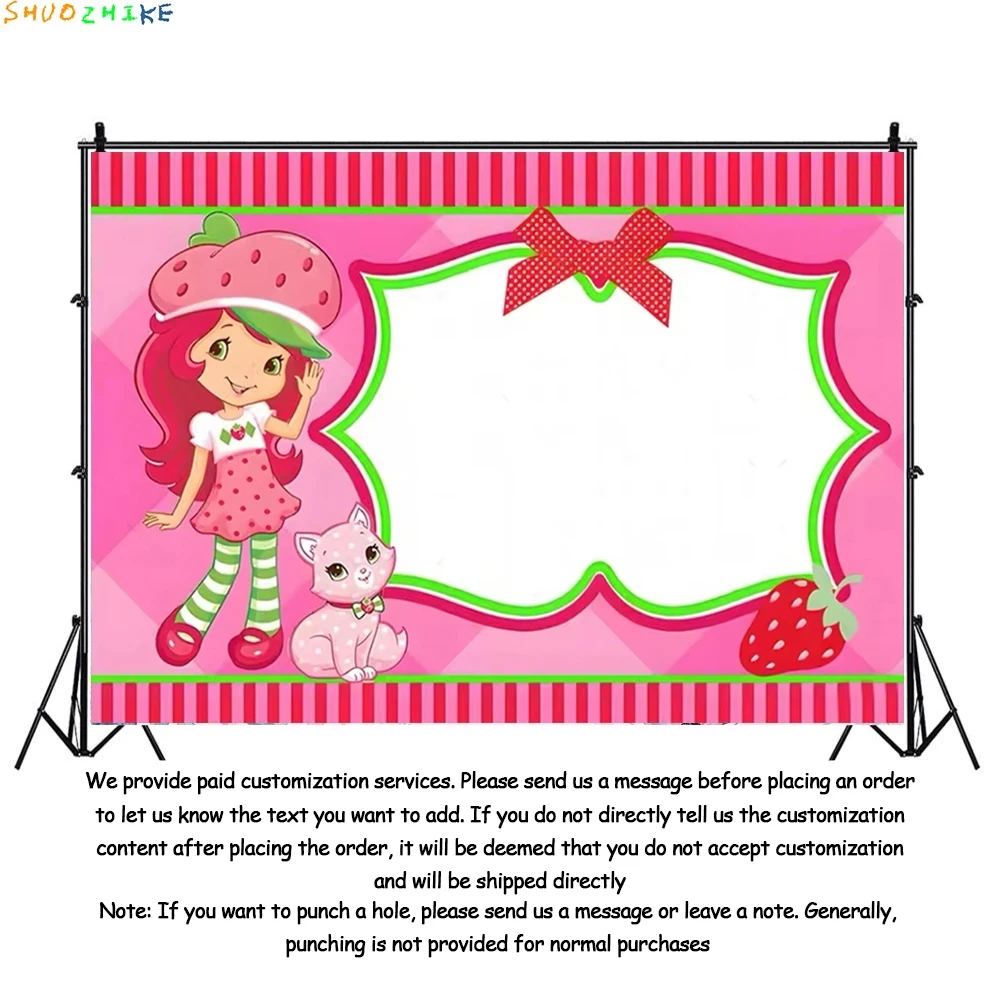 الكرتون الوردي لطيف الفراولة فتاة موضوع خلفيات للتصوير الفوتوغرافي حفلة عيد ميلاد الطفل دش الهدايا صور استوديو خلفية AY-01